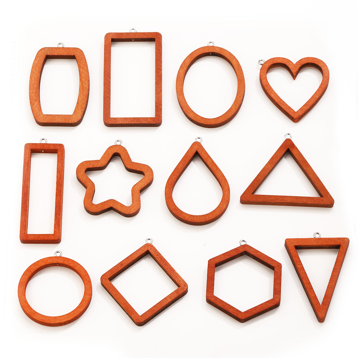 Resin Art Earrings - 10PCS Triangle Rectangle Wood Geometric Charms