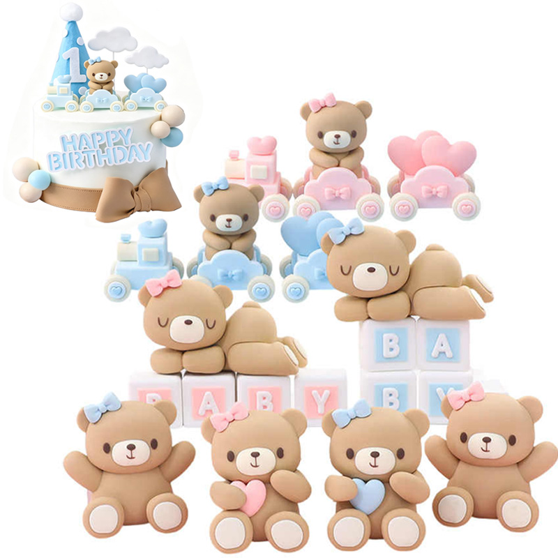 3D Pink Blue Bear Cake Topper  - Resin Art Baby 评论和价格