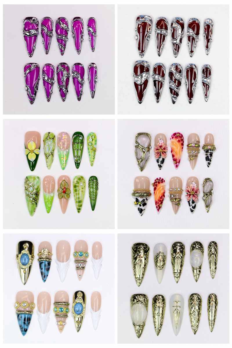 10Pcs Long Stiletto Press-On N - Resin Art Design For Wedding 评论和价格