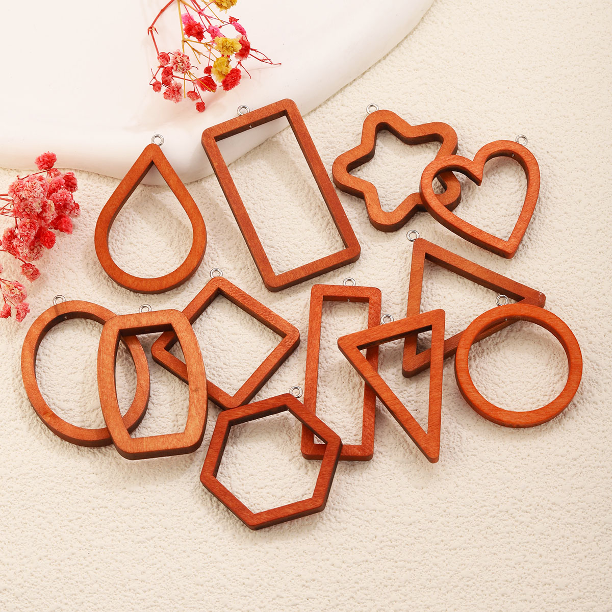 10PCS Triangle Rectangle Wood  - Resin Art Earrings 评论和价格
