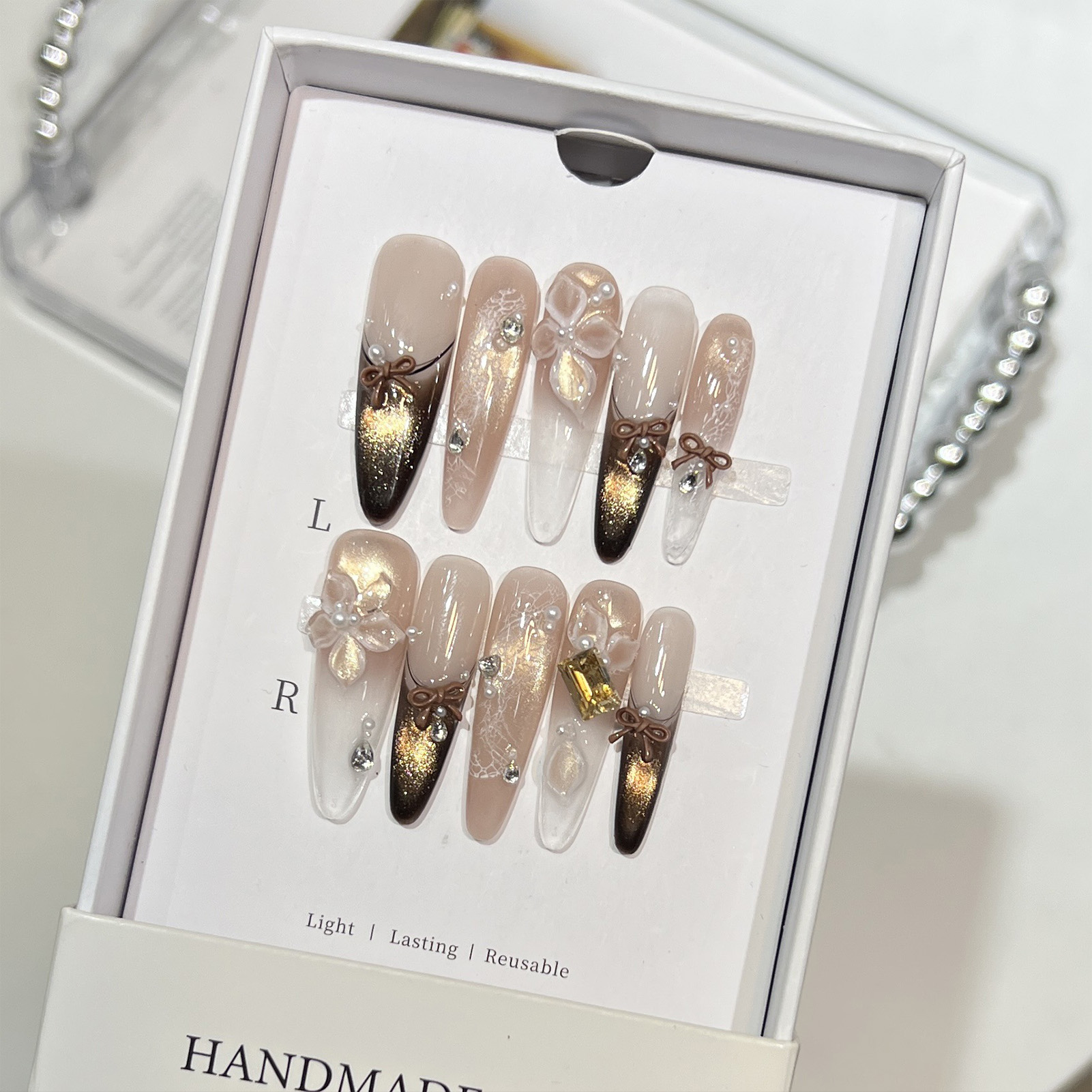 10pcs Cat Eye Print French Nai - Resin Art Design For Wedding 评论和价格