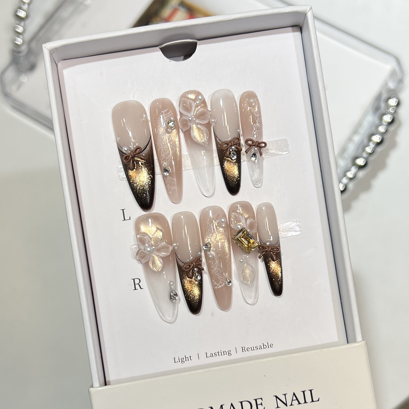 10pcs Cat Eye Print French Nai - Resin Art Design For Wedding 评论和价格